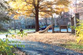 The trail reaches a parking lot for the Glade Recreation Area.  Continue straight towards the street.