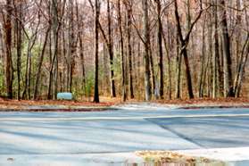 Turn left at the trail next to the tennis courts and cross Glade Drive.