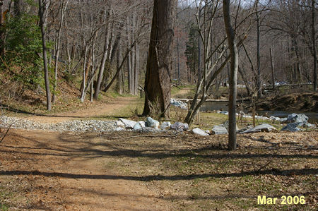 The trail widens as it nears the parking lot.