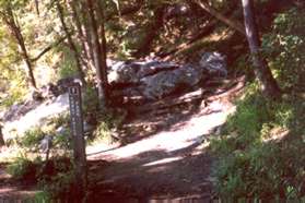 This sign marks the start of a rocky section of trail.