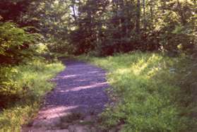 A short gravel section appears along the path.  Continue straight along the path.