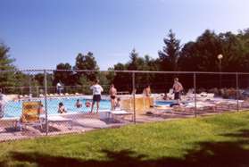 The pool in back of the clubhouse is very popular. You may be able to hear sounds from the pool on the return leg of the trail.