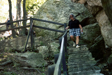 This view looking up the steps gives a better idea of the steepness.  Fortunately a handrail is provided.