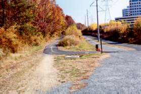 After crossing the bridge turn left at the intersecting asphalt trail shown.