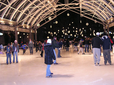 Ice skating next to Fountain Square.