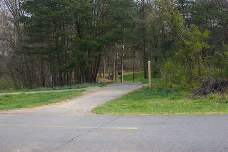 The trail meets the paved W&OD Trail. Cross the paved bike trail and turn left onto the unpaved horse trail.
