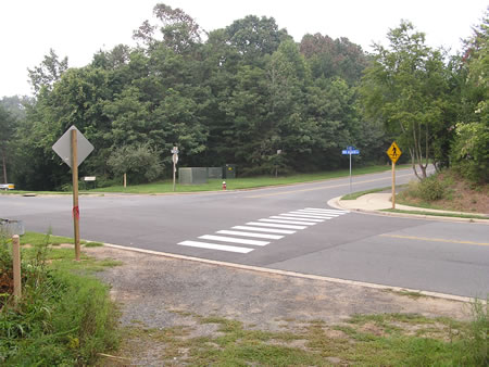The trail ends at the intersection with Twin Branches Rd. at Glade Dr.