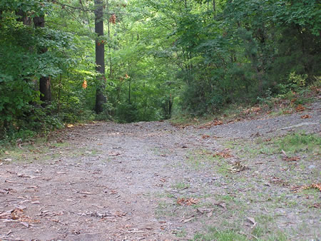 After climbing a short hill the trail descends a steep hill into the valley.