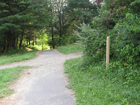 Turn right at the CCT marker onto the W&OD horse trail to end the walk on this section.