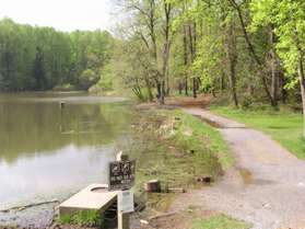 The service road follows the shore of the lake.