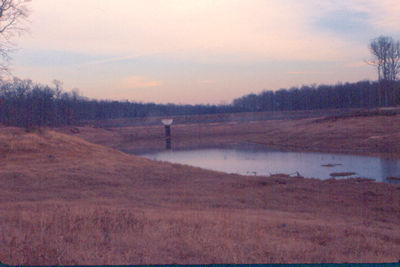 View of the dam from the middle of the lake.